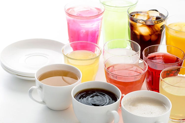 different kinds of drinks with cbd like coffee tea and alcohol